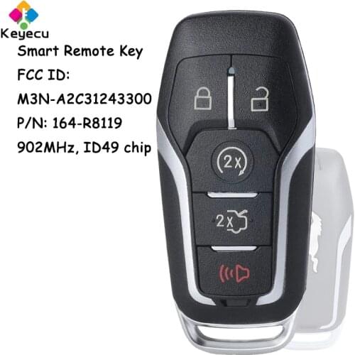 KEYECU Smart Prox Remote Car Key - 5 Buttons 902MHz ID49 Chip - FOB for Ford Mustang 2015 2016 2017 M3N-A2C31243300 164-R8119