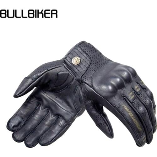 BULLBIKER Retro Motorcycle Leather Gloves Short Touch Screen Breathable Riding Full Finger Cycling Sheepskin Protection Gear