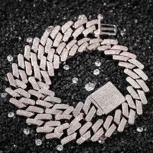 New Fashion Hip Hop Jewelry for Gift 18mm Prong Cuban Chain Cubic Zircon Link Necklace Gold Plated Luxury Copper Micro Paved