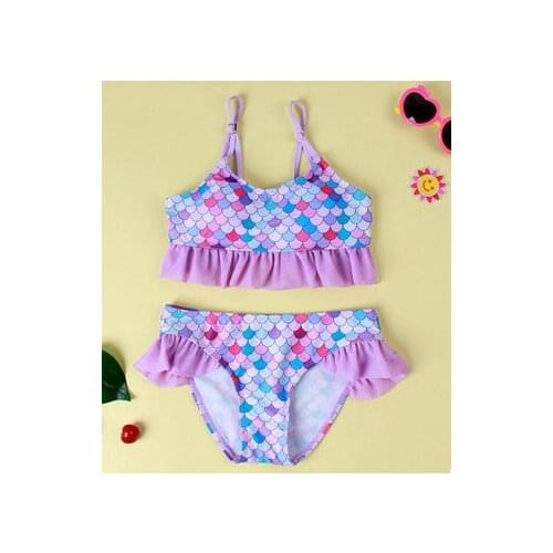 Girls Swimsuit 2-7years Bikini Two Piece 2021 New Children Swimwear Meimaid Lobely Ruffle Rainbow One Piece Fashional Swimsuit