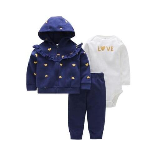 One Piece Jacket Set Baby Boy Girl 3 Piece Fashion Full Sleeve Hooded Jacket + Round Collar One Piece Hoodie Baby Clothes