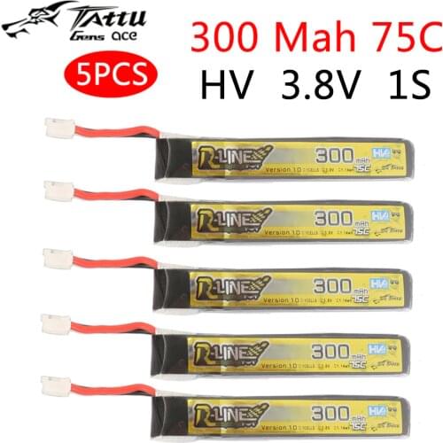 TATTU Lipo Battery 300mAh 3.8V 75C 1S with PH2.0 Plug Connector for RC FPV Racing Drone Quadcopter