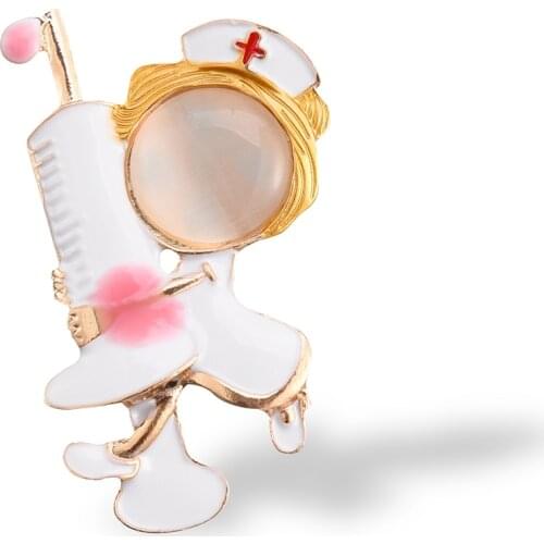 Opal Nurse Brooches Syringe Funny Cute Cartoon Action Figure Nurse Pin Metal Brooch Medical Jewelry Nurse Gift Wholesale