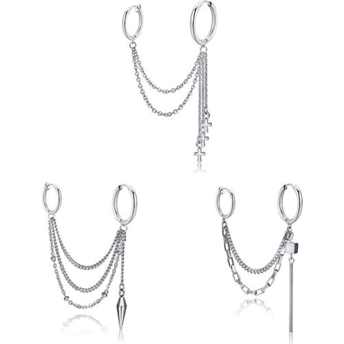 Fashion KPOP Stainless steel stud Earrings Korean Tassel Cross Charms Pendant For Women Men Ear Jewelry 2 pieces