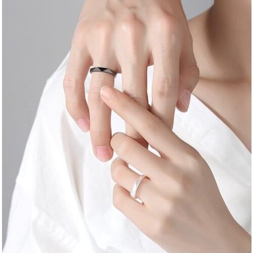 Trendy Black White Rings Unisex Simple Rhombus for Lover Couple Rings Set Friendship Wedding Open Rings