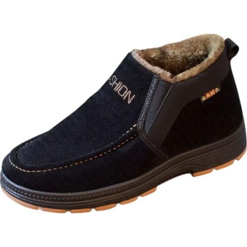 2021 Winter New Concise Style Mens Boots Round Toe Plush Thickening Solid Colors Shallow Flat Snow Boots Comfortable Non-slip