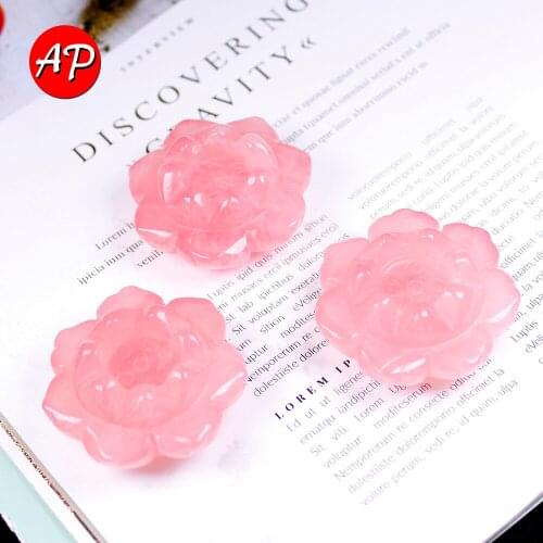 Natural Rose Quartz Lotus Ornament Pink Crystal Handicraft Flower Shaped Candlestick Decorate Can Be Used As Crystal Ball Base