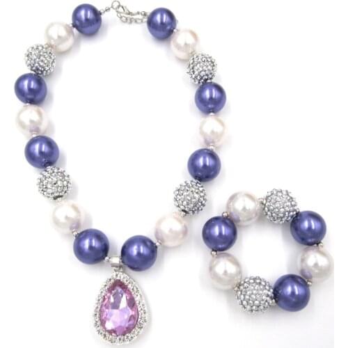 Birthday Presents For Baby Kids Princess Sofia the First Purple Amulet Pendant Girl Chunky Bubblegum Bead Necklace Bracelet Sets
