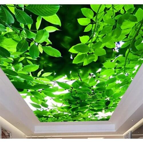Custom Mural Ceiling Wallpaper 3D Stereo Green Leaves Natural Scenery Photo Wall Papers Roll Living Room Papel De Parede 3D Sala
