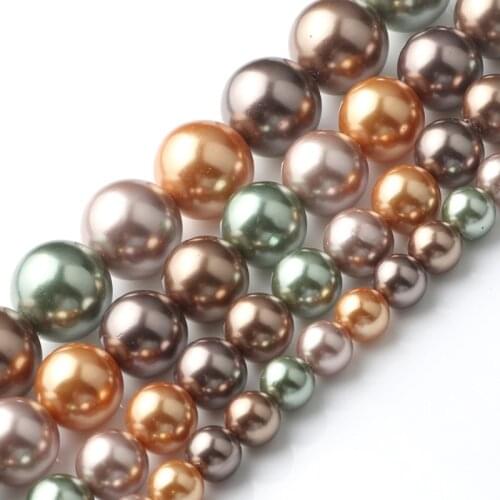 Mixed Color Green Brown Round Loose Beads High Quality Shell Pearl for Jewelry Making DIY Bracelet 15inch 6/8/10/12mm