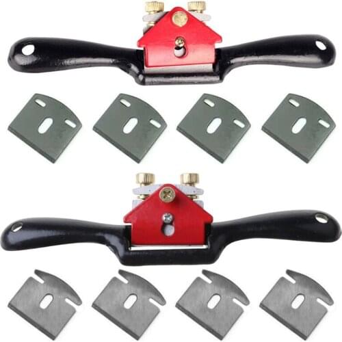 Adjustable SpokeShave with Flat Base and Metal Blade Wood Working Wood Craft Hand Tool with 4 PCS Planer Blade F7QC