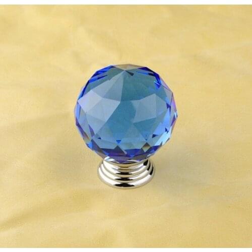 10Pcs Luxury K9 Crystal Glass Chrome Cabinet Cupboard Door Knob R6002(Diameter:40mm, Color:Blue )