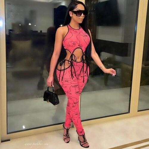 Sexy Print Bandage Jumpsuit Women