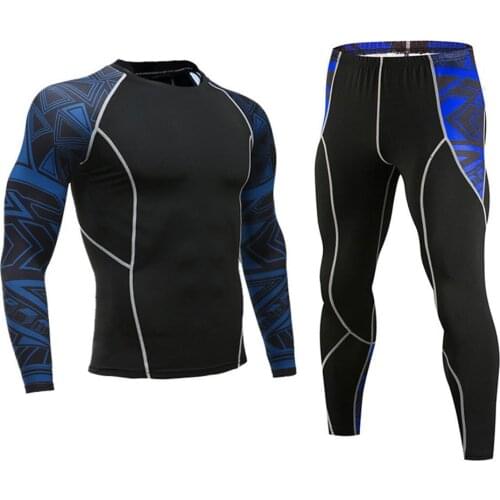 2Pcs/Set Men Printed Tracksuit Compression Shirt Pants Workout Rashguard Tights Mens Sets Outdoor Sport Shirt Pants