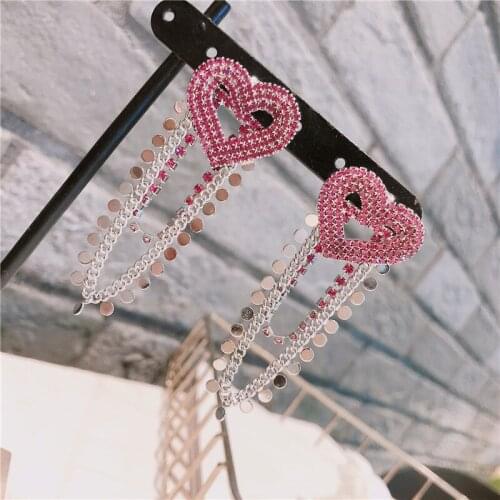 Statement Heart Tassel Drop Dangle Earrings For Women Personality Party Night Club Hanging Long Earring
