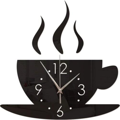Coffee Mirror Wall Clock 3D Silent Quartz Clock Reloj Pared 3 d