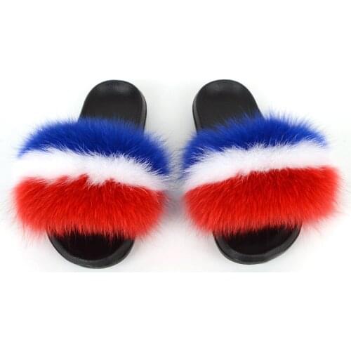 Women Slippers Fluffy Outdoor Fox Fur Slides Female Summer Mules Shoes Women Adult Sandals Fashion Luxury Flat Footwear 2020 New