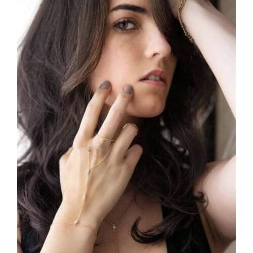 100% 925 Sterling Silver New Fashion Bezel Bling AAA Zirconia Link Chain Hand Jewelry For Women Charm Cz Bracelet With Ring 2021