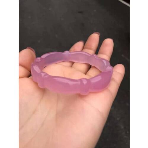 100%Natural Chalcedony Pink slub bangle bracelets women handcarved jade bangle jewelry jadeite bangles Real agate gift bracelet