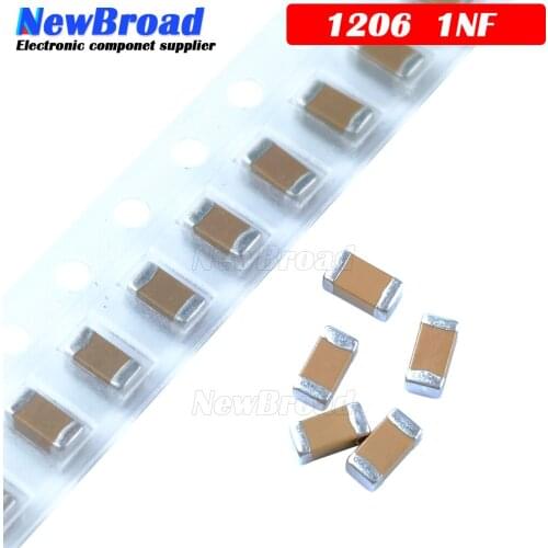 100pcs 1nF X7R Error 10% 50V 1206 102 smd capacitor