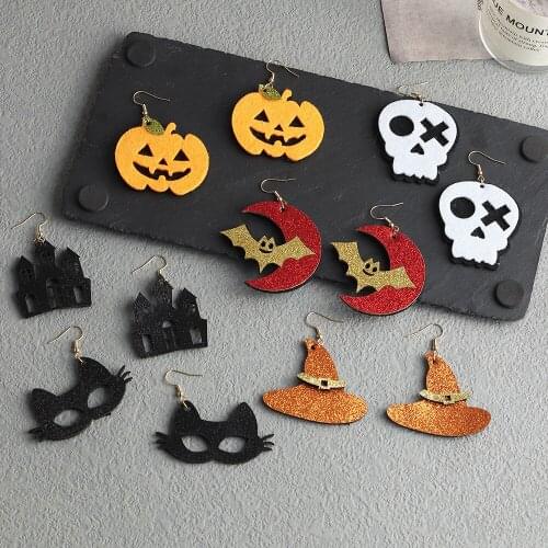 2021 Interesting Halloween Earrings for Women Acrylic Felt Pumpkin Bat Skeleton Ghost Mischievous Drop Earrings Holiday Jewelry