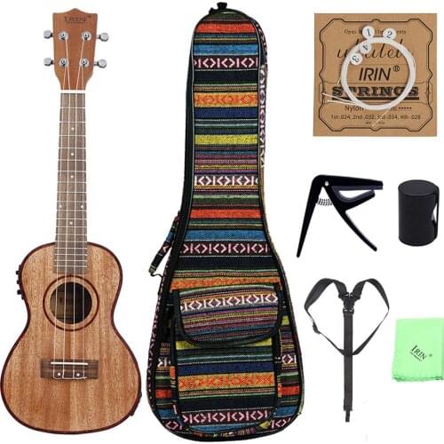 24" Ukulele Ukelele Uke Kit Sapele Wood with LCD EQ Including Carrying Bag Capo Strings Strap Finger Maraca Cleaning Cloth