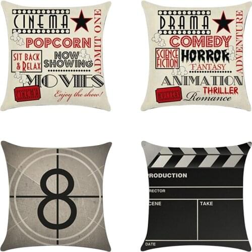 4 PCS Movie Theater Cinema Pillowcase Linen Pillow Cover Home Decor Square Cushion Cover Printing Pillow Case
