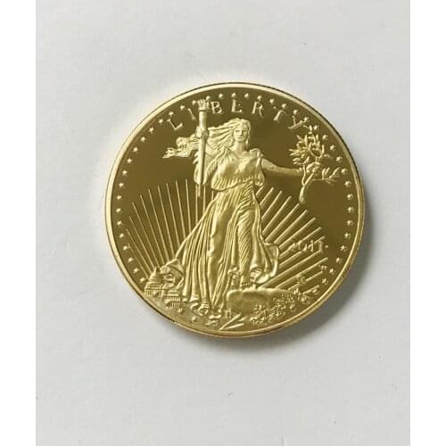 100 Pcs Non magnetic Freedom 2011 souvenir badge barss real gold plated eagle 32.6 mm drop shpping acceptable decoration coin