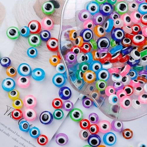 Mix Color 50PCS 8/10mm Oval Beads Evil Eye Resin Spacer Stripe Beads for Jewelry Making DIY Earrings Bracelet Necklace Beads