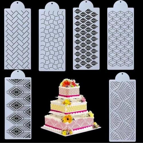 6pcs/lot DIY Cake Lace Mold Plastic Stencil Pad Flower Spray Stencils Spray Birthday Cake Mold Decorating Baking Tool Moulds
