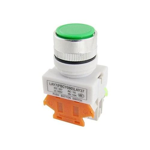 AC 660V 10A Round Green Sign Momentary Push Button Switch 22mm 7/8" 1 N/O 1 N/C