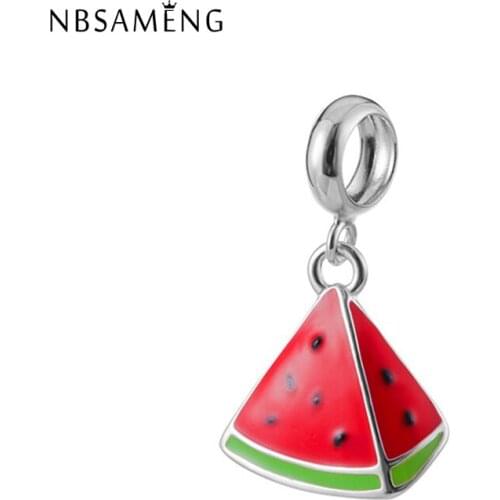 100% 925 Sterling Silver Bead Summer Watermelon Petals Red Enamel Dangle Beads Fit Bracelet & Bangle DIY Women Jewelry