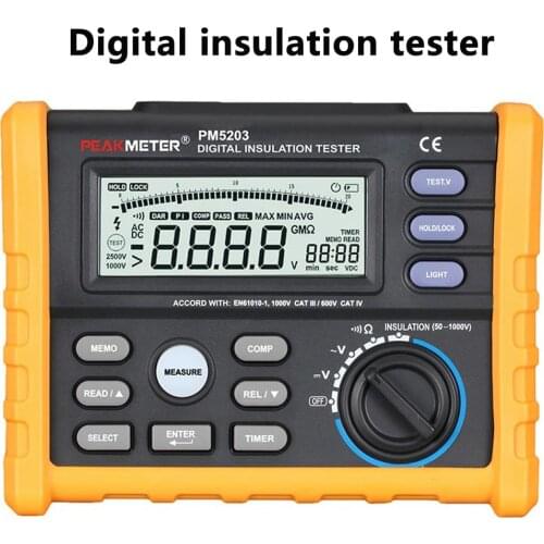PEAKMETER MS5203 Digital Insulation Resistance Tester Insulation Meter Megger Vibration Meter 50V-1000V Ohm Multimeter