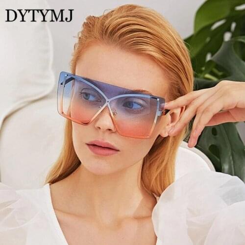 DYTYMJ Oversized Butterfly Sunglasses Women Gradient Sun Glasses Women Rimless Sun Glasses for Women Luxury Designer Sunglasses