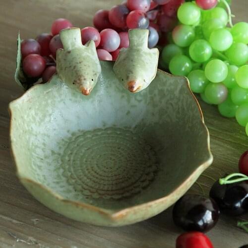 European style garden ceramic fruit dish, small fruit bowl, shome decoration, small bird, lotus, de