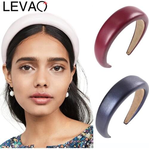 LEVAO 2020 Leather Sponge Padded Headband Fashion Hairband Bezel Turban Elegant Women Girls Hair Accessories Headwear Hair Hoop