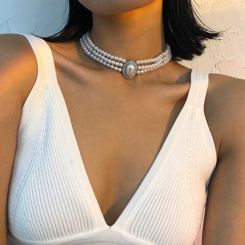 Lalynnly Korean Fashion Simulated Pearl Chain Necklaces For Women Multilayer Pearls Necklace Party Wedding Jewelry Gift N8521