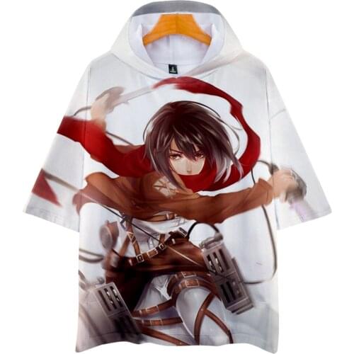 Kpop Summer Mans T-shirt Tees Oversized T Shirt Casual Anime Tops Attack on Titan Hooded Short Sleeve Cartoon O-neck 2020