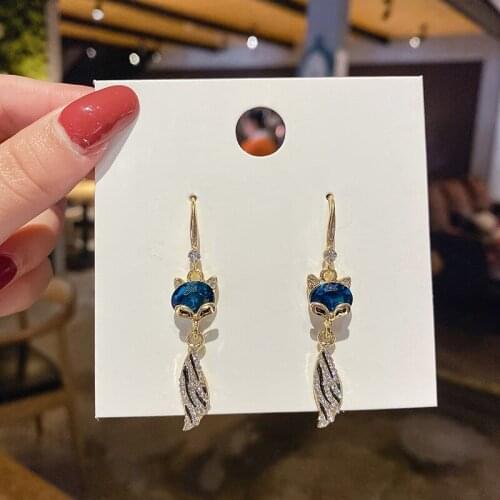 Blue Fox Pendant Fashion Women Simple Earrings French Youth Earrings 2021 Trend Retro Womens Jewelry