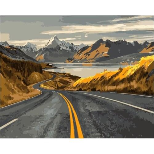 Lakeside road Scenery DIY Painting By Numbers Big Sizes Propylene Oil Painting Special Gift Art Home Decoration 60x75cm