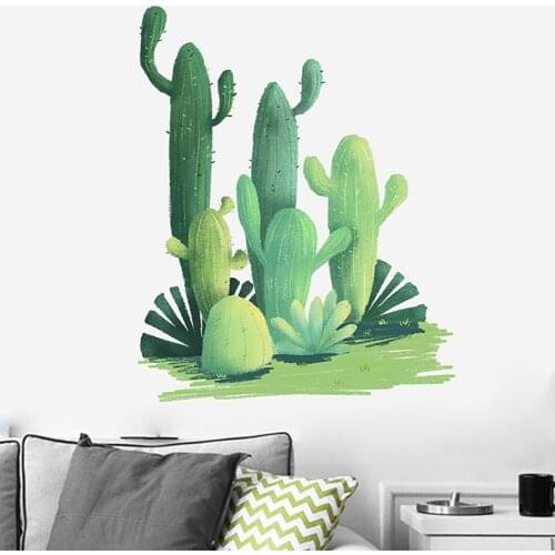Cartoon Plant Flowers Wall Sticker Waterproof Cactus Wall Decal Bedroom Living Room Decorative for Household