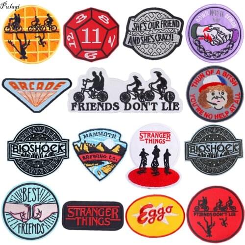Pulaqi Stranger Things Patches Iron On Patches Bicycles Sieves Clothing Accessories Embroidered Patches For Clothes Applique DIY