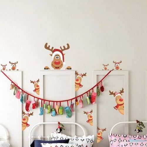 2019 New DIY Lovely Deer Christmas Day Wall Sticker Xmas Festival Adhesive Poster Window Door Refrigerator Stickers Picture Art