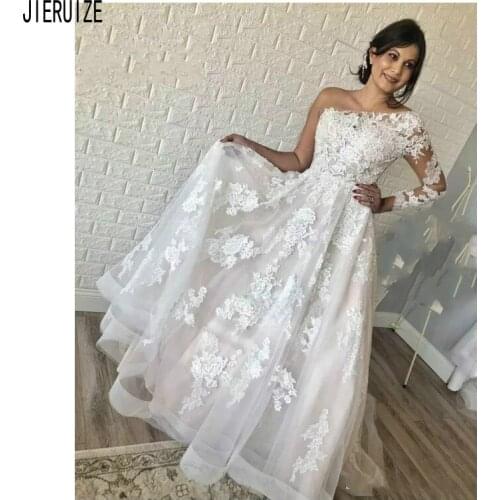 JIERUIZE New Arrival Wedding Dresses One Shoulder Zipper Back Single Sleeve A Line Bridal Gowns Bride Dresses Vestido De Noiva
