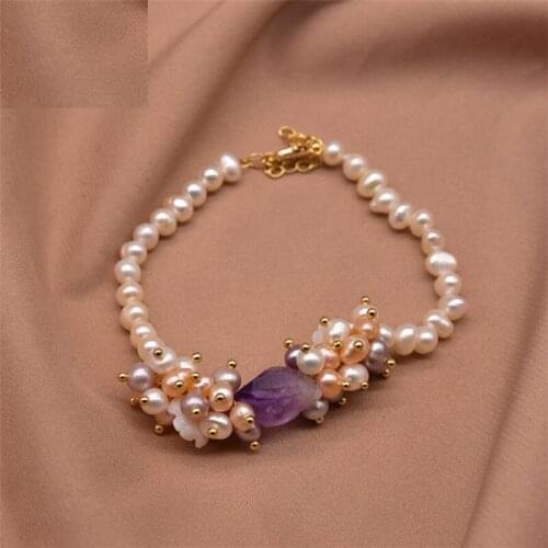 Original Natural Freshwater Pearl Bracelet Handmade Vintage White Pearls Flower Bracelets for Women Girls Party Gifts Jewellery