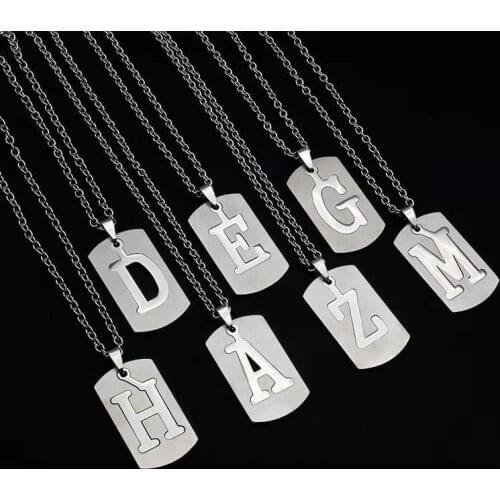Stainless Steel Punk A to Z Letter Necklace For Men Street hip hop military card Necklace For Women di127