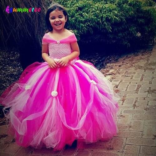 Princess Flowers Glitter Stars Tutu Dress for Girls Elsa Floral Formal Children Ball Gown Baby Bridesmaid Wedding TUTU Costume