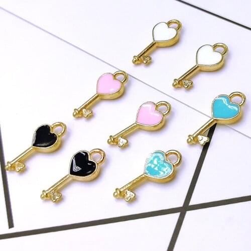 20pcs/lot 7*16mm Heart Shape Key Enamel Pendant Carousel Charms for DIY Bracelet Necklace Floating Charms For Living Lockets