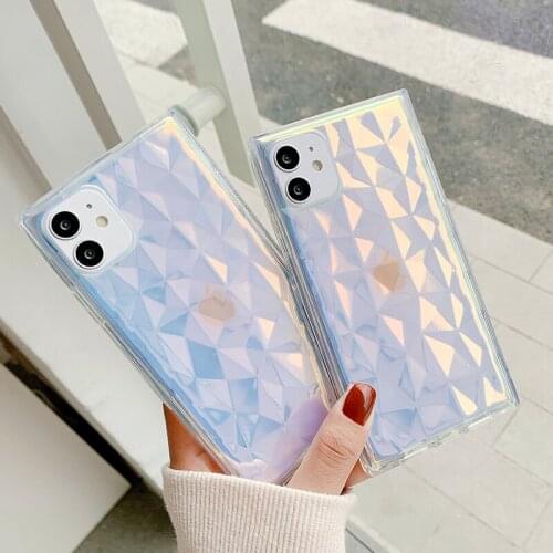 Tpu Transparent Laser Square Diamond Pattern Case For iPhone 12 Mini 11 Pro Max X Xs Max Xr 7 8 Plus SE2020 Gradient Cover