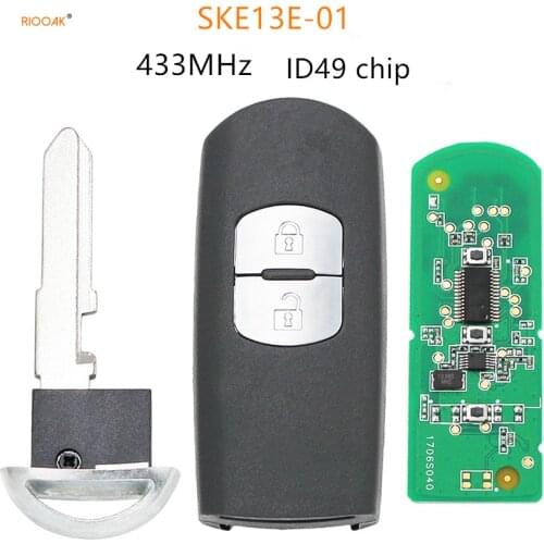 RIOOAK High quality smart 2 button Remote Key Fob 434Mhz ID49 49 chip for Mazda 3 6 CX-4 CX-5 MX-5 SKE13E-01 Uncut Blade